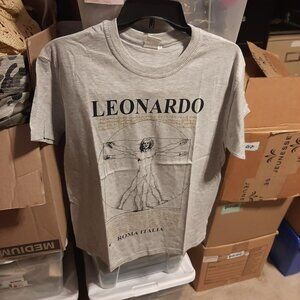 NEW ! Vintage Y2K Leonardo Da Vinci Shirt Light Gray Size M